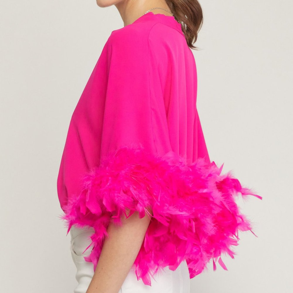 Hot Pink Feather Sleeve Bodysuit - Picture 4 of 7